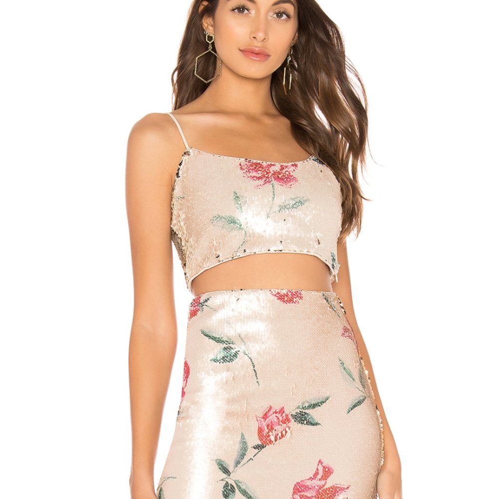 NBD Crop top and Midi Skirt in Rose Floral